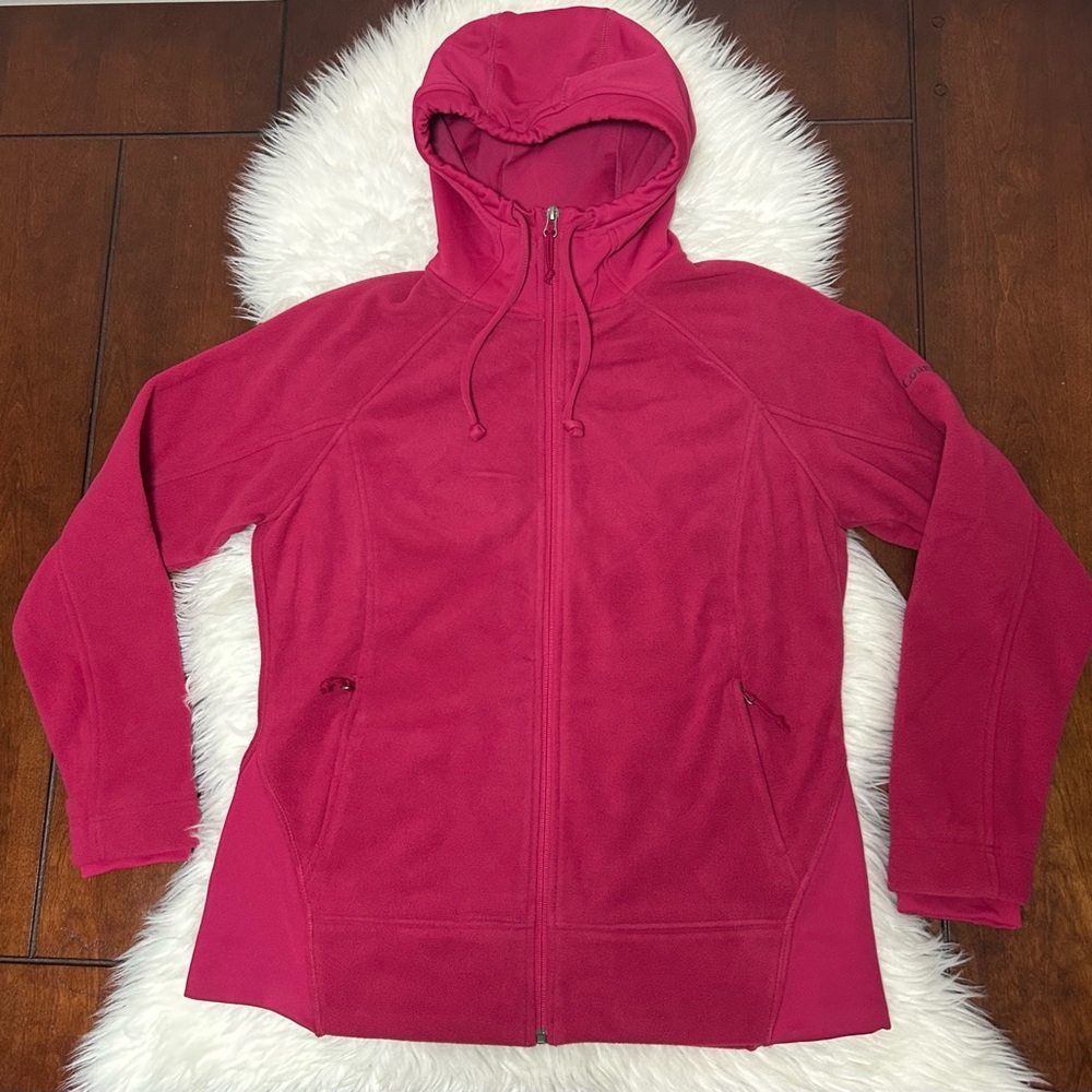 Columbia Size L Fleece Zip Up Jacket Hoodie Fuchsia Pink